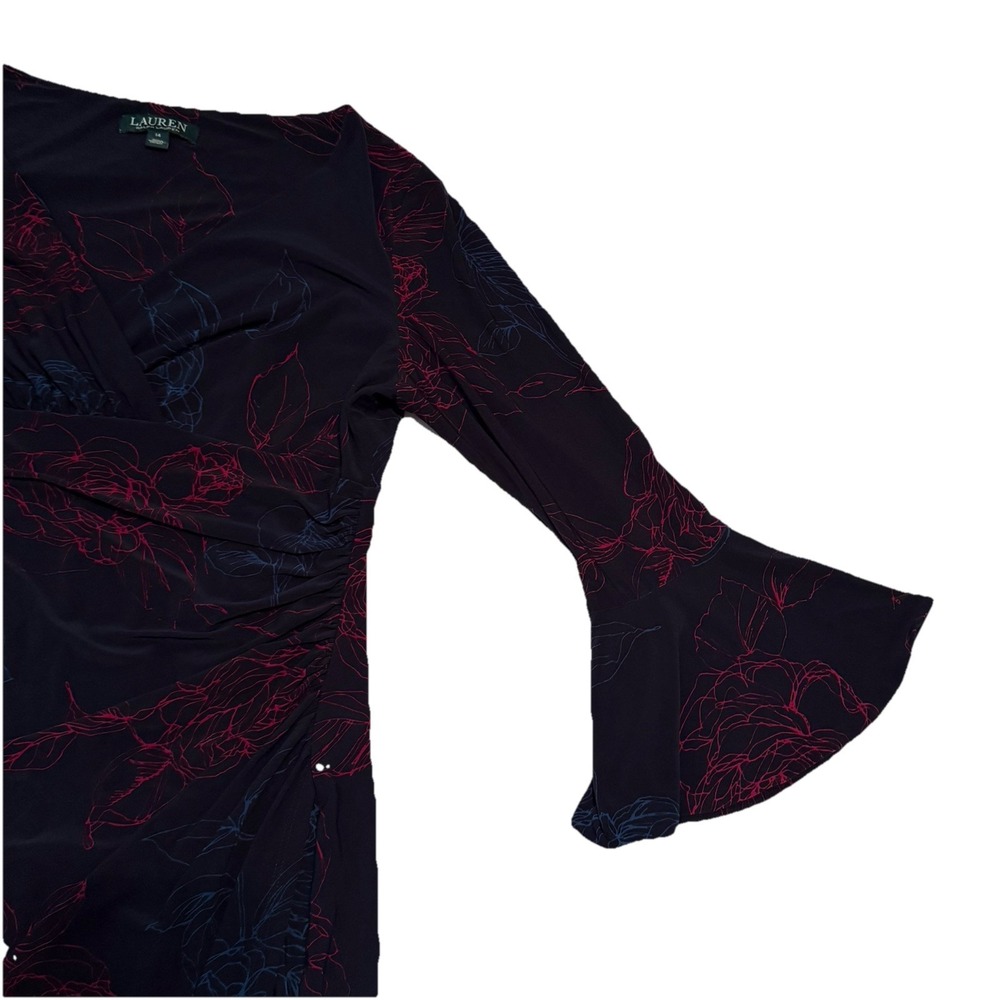 Lauren Ralph Lauren Black Dress with Blue & Maroon Floral Accent - Long Sleeve - Picture 11 of 13